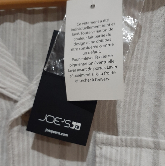 Joe's Jeans Men's Stulio Linen Short Sleeve Button-down Shirt Stripe Beige Med - Picture 6 of 9